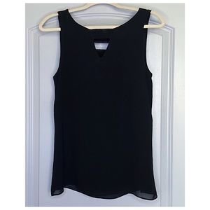 Black Silky Tank With Neckline Detail